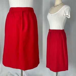 Vintage Midi Skirt Size 12 Red Solid Minimal Secretary Retro High Rise 70s 80s
